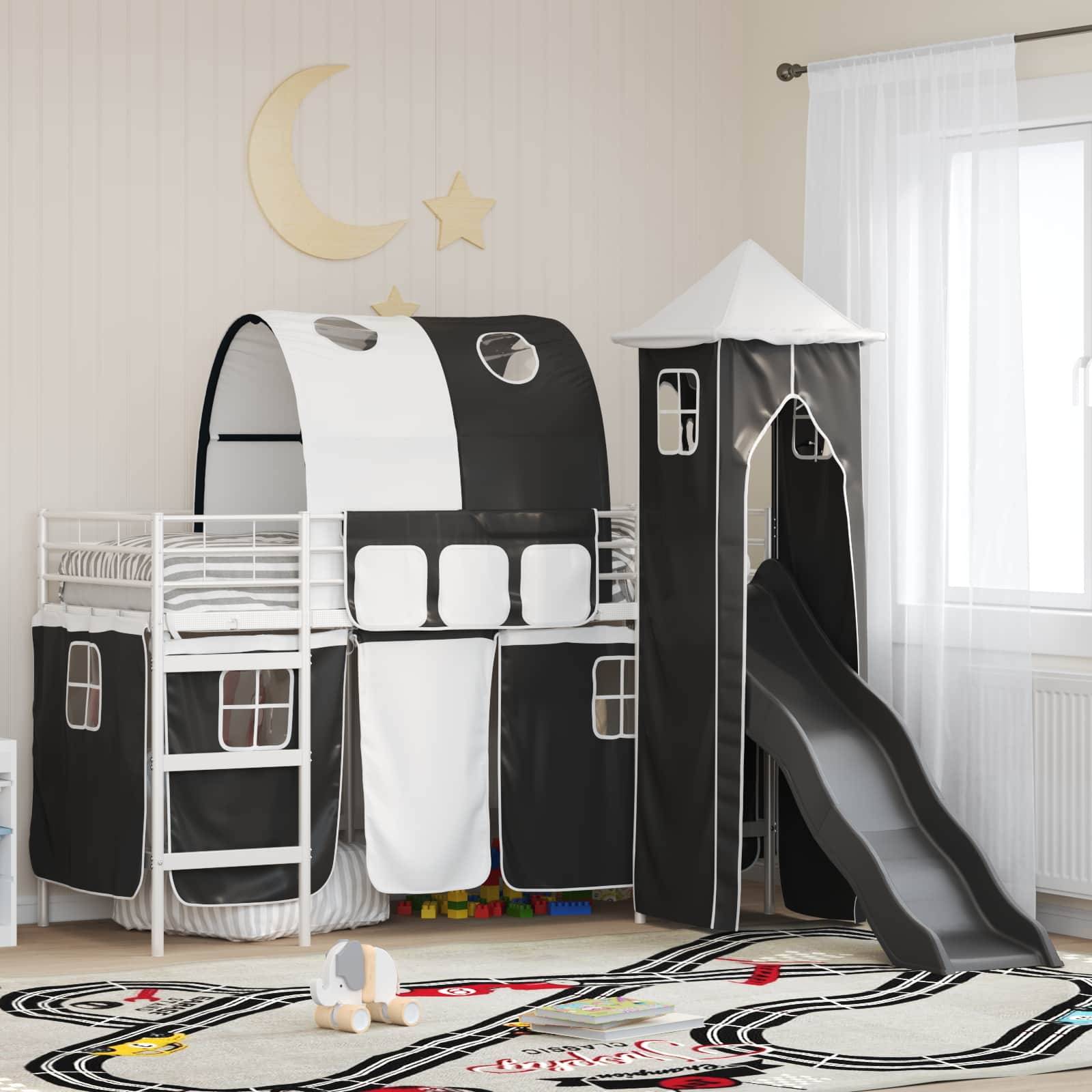 vidaXL Kinderloftbett Uni Weiß und Schwarz 90 x 190 cm Metall