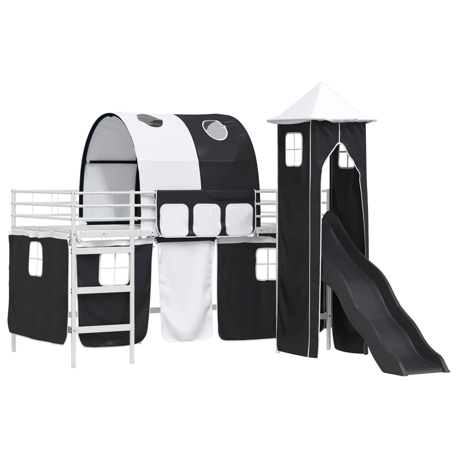 vidaXL Kinderloftbett Uni Weiß und Schwarz 90 x 200 cm Metall