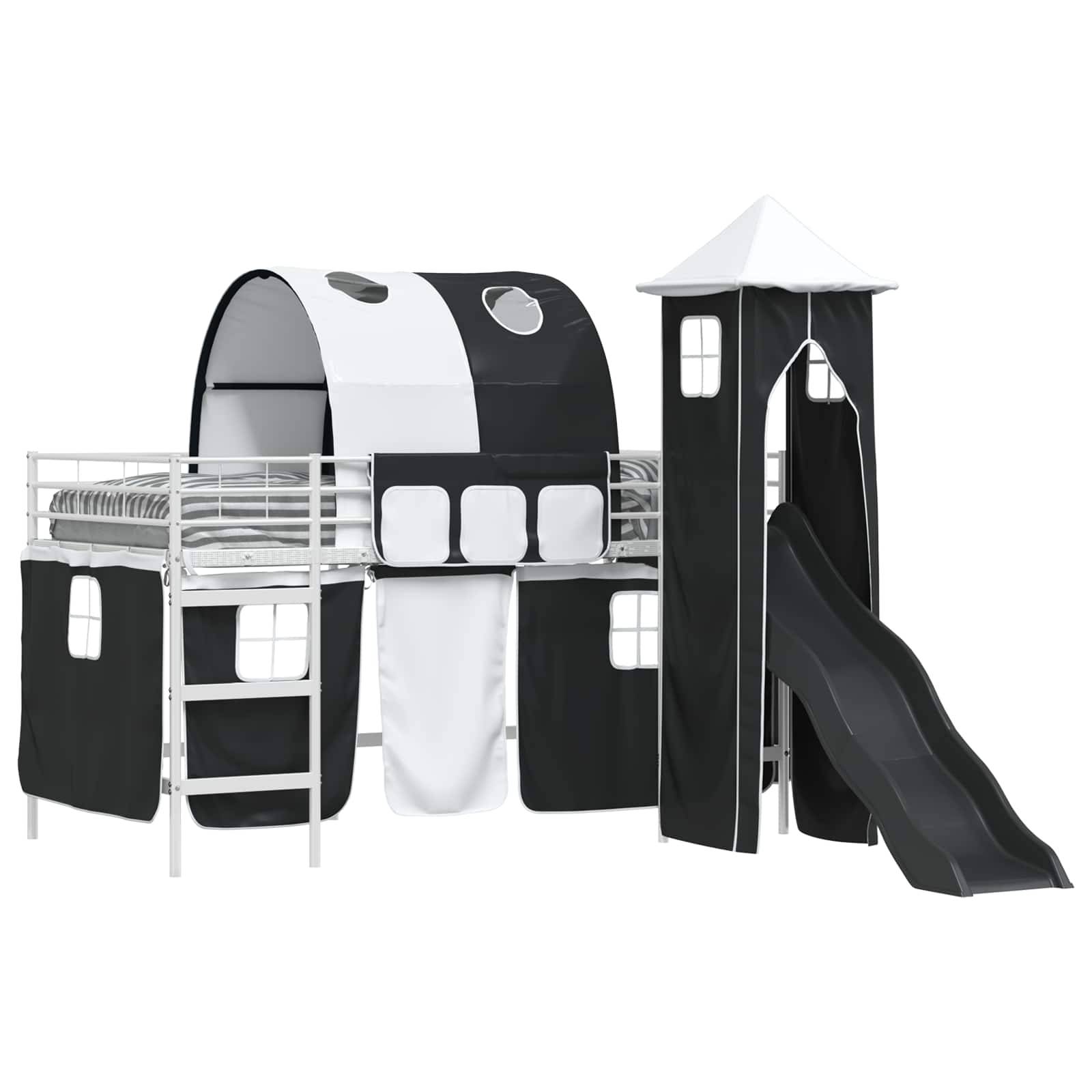 vidaXL Kinderloftbett Uni Weiß und Schwarz 90 x 200 cm Metall