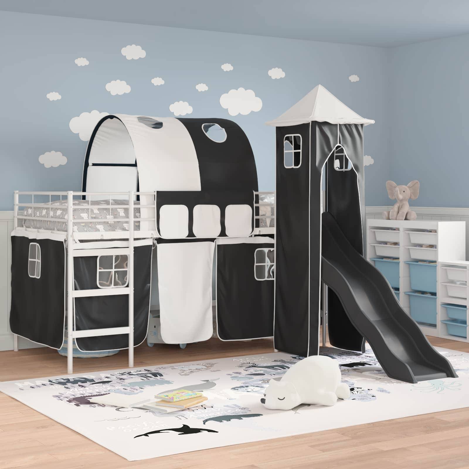 vidaXL Kinderloftbett Uni Weiß und Schwarz 90 x 200 cm Metall