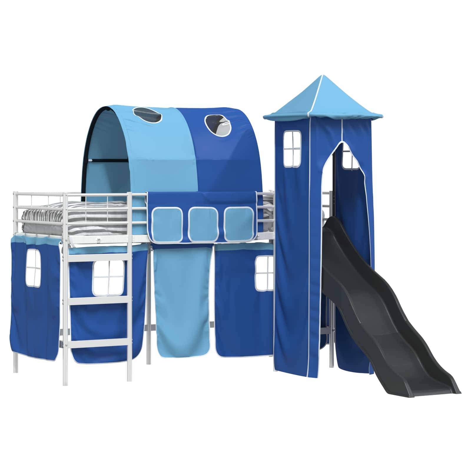 vidaXL Kinderloftbett Uni Weiß und Blau 90 x 190 cm Metall