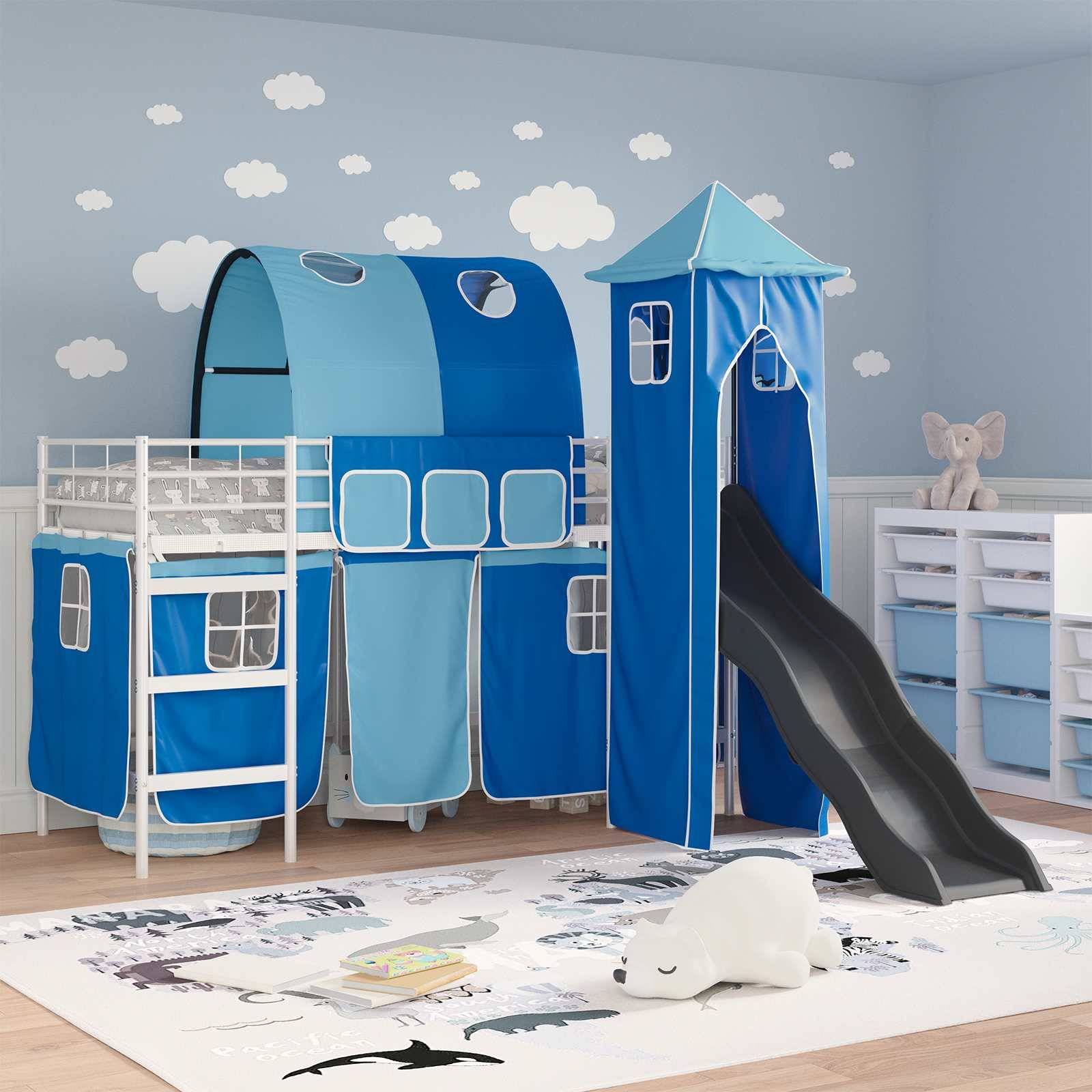 vidaXL Kinderloftbett Uni Weiß und Blau 90 x 190 cm Metall