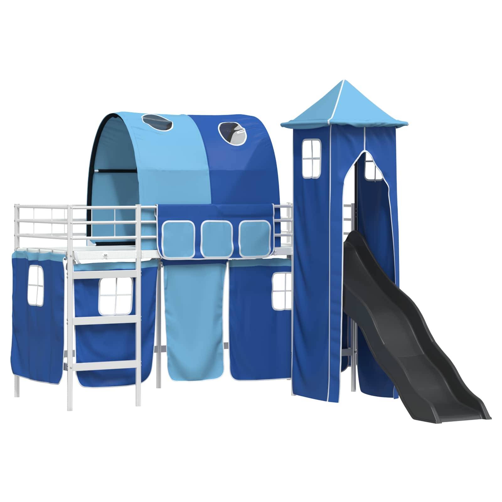 vidaXL Kinderloftbett Uni Weiß und Blau 90 x 190 cm Metall
