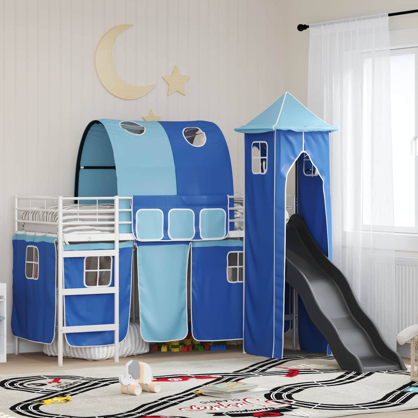 vidaXL Kinderloftbett Uni Weiß und Blau 90 x 190 cm Metall