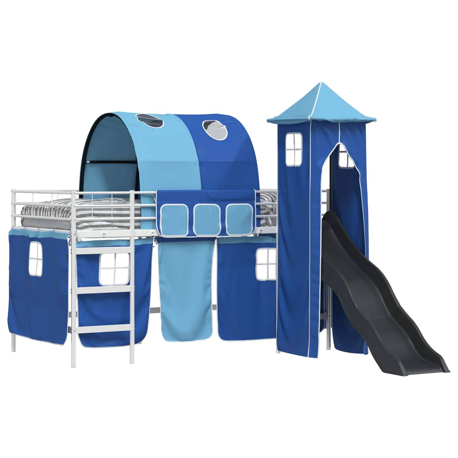 vidaXL Kinderloftbett Uni Weiß und Blau 100 x 200 cm Metall