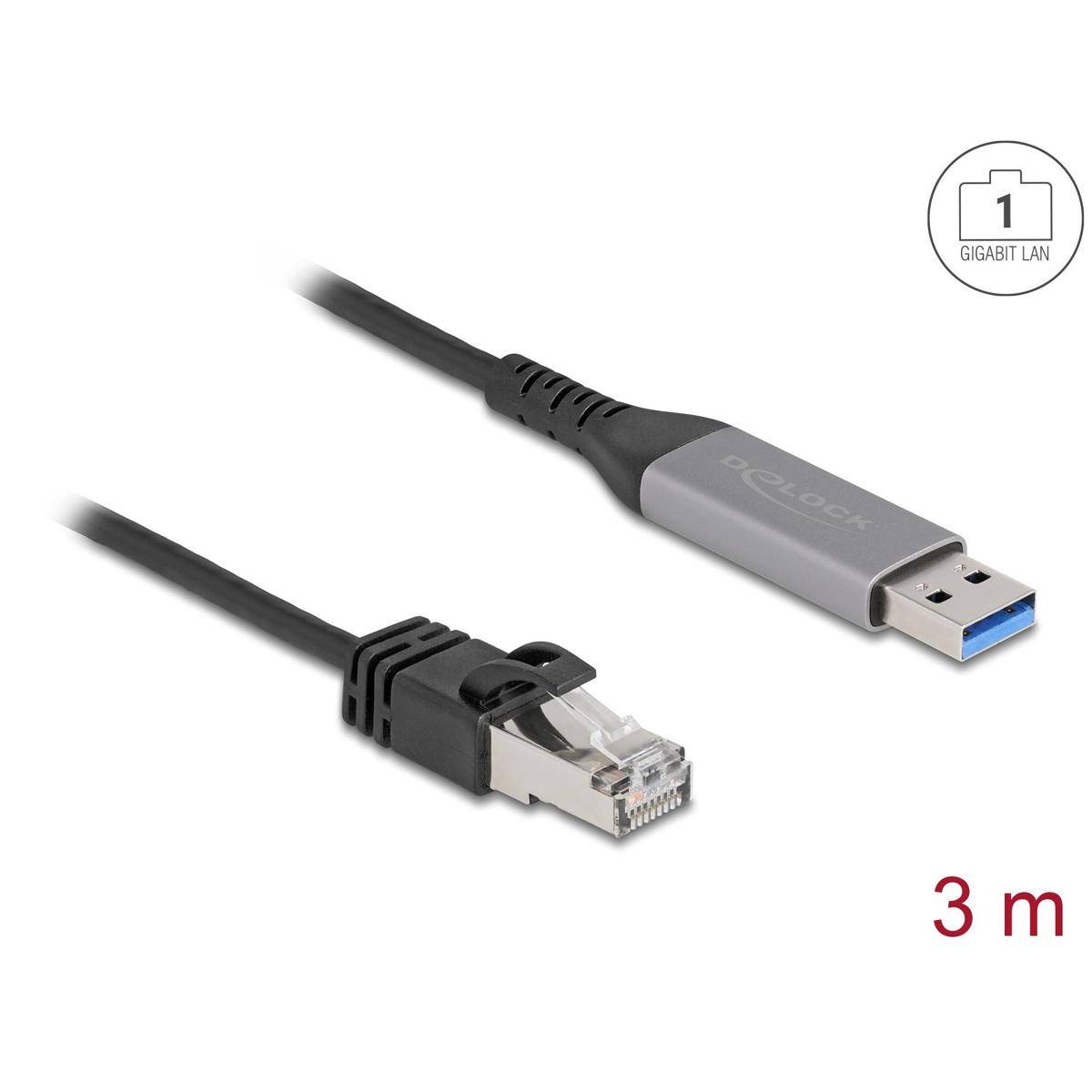 3 m USB-zu-Ethernet-Adapterkabel mit der Bezeichnung „1 GIGABIT LAN