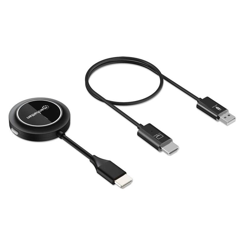 Zwei USB-C zu USB-Adapter auf weißem Hintergrund, bestehend aus einem runden schwarzen Kabelspulen-Adapter und einem schwarzen Kabel mit USB-C und USB-A-Steckern.