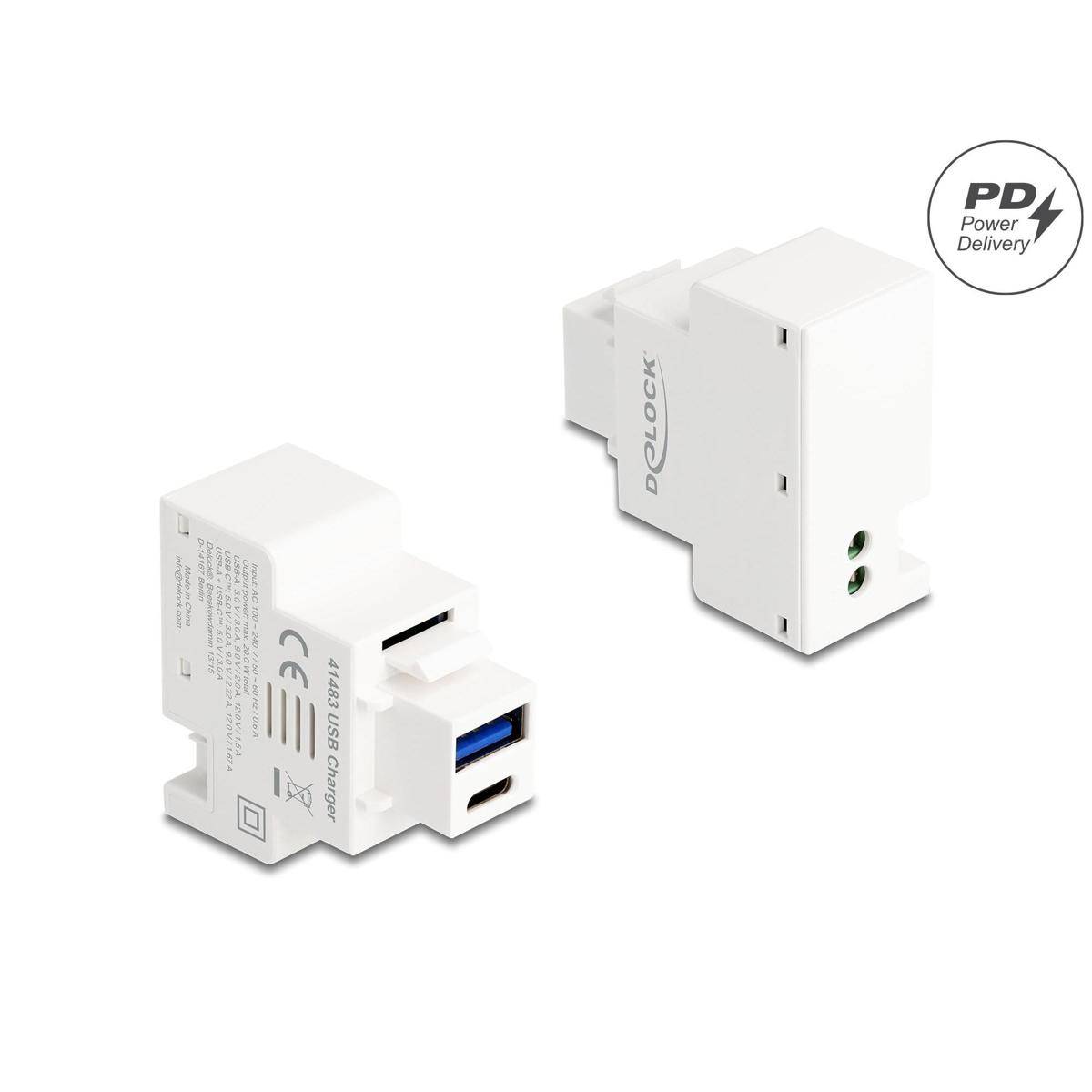 Delock Keystone Modul mit USB Typ-A und USB Type-C Ladebuchse PD 20 W weiß