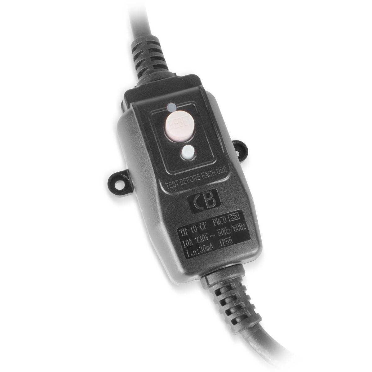 Ein schwarzer Elektroschalter mit einem Knopf, der mit 