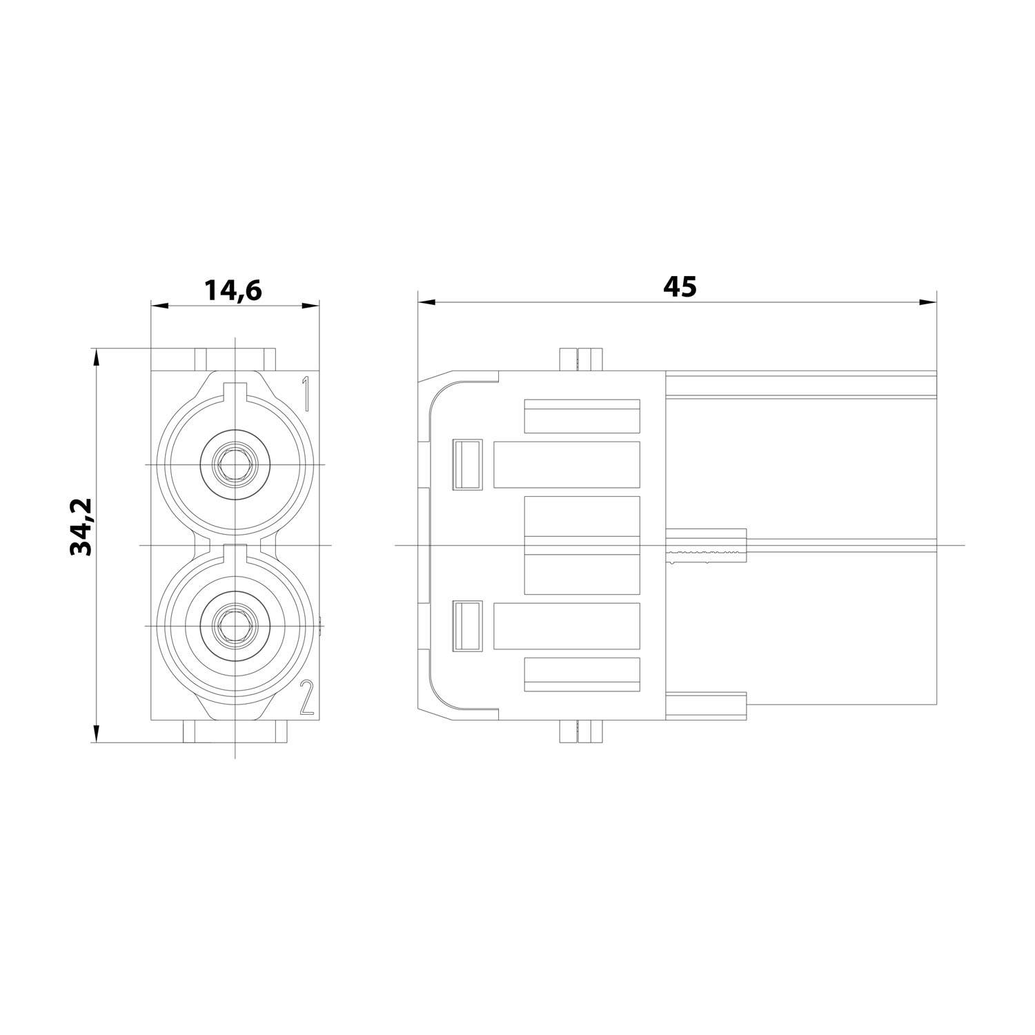 HARTING Han 70 Ampere Modul Stifteinsatz (M) Axialschraubanschluss, 2-polig 1000V, 70A - 1 Stück