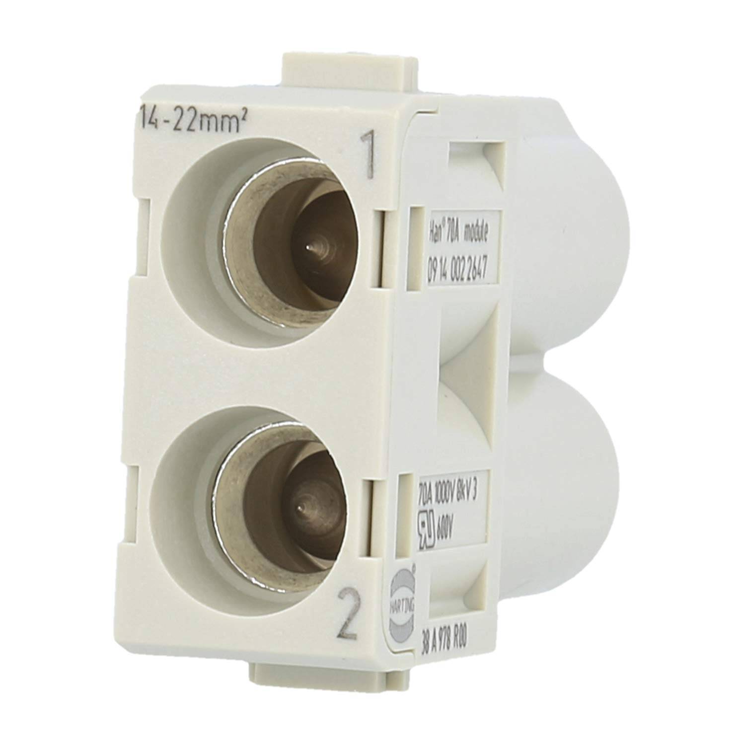 HARTING Han 70 Ampere Modul Stifteinsatz (M) Axialschraubanschluss, 2-polig 1000V, 70A - 1 Stück