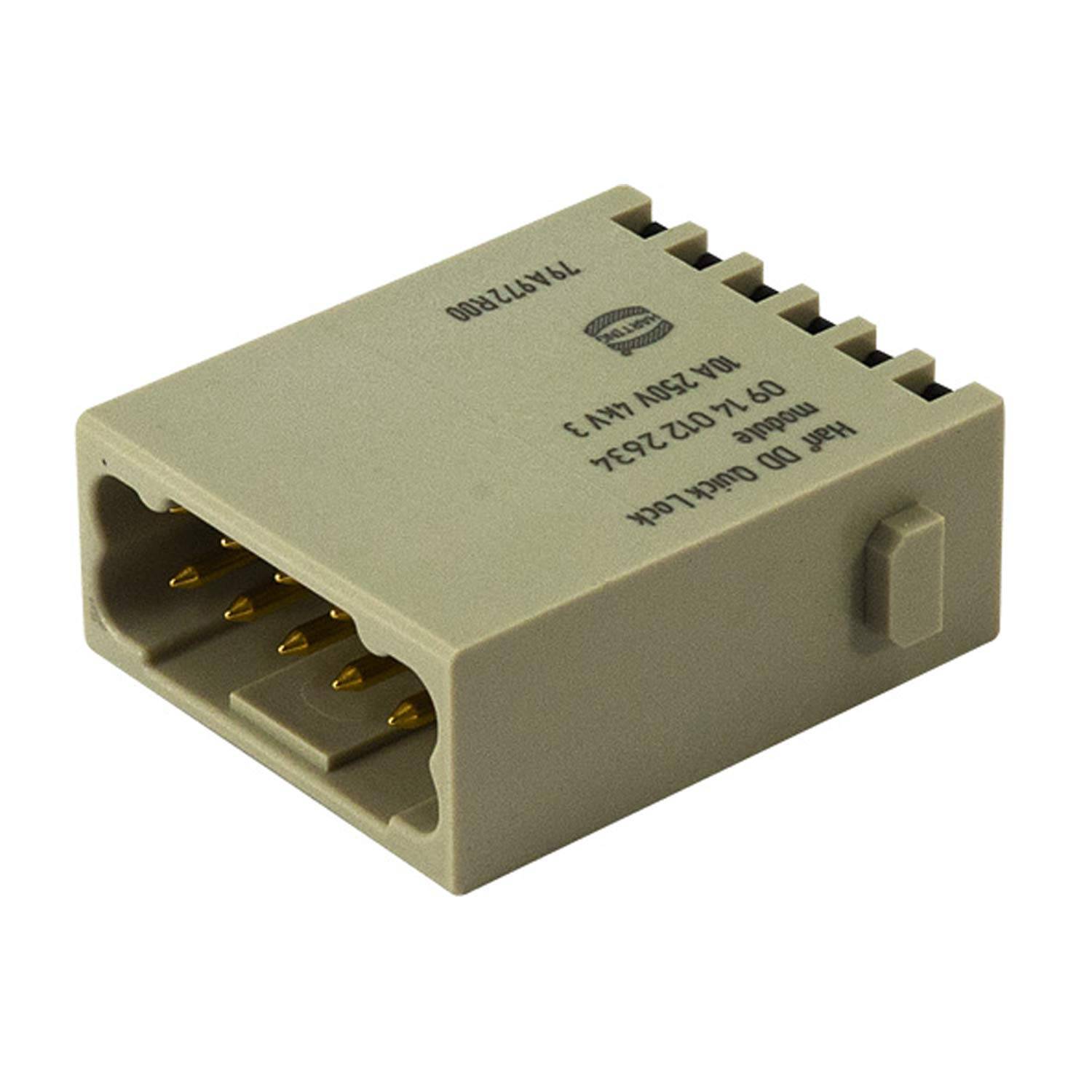 Eine Nahaufnahme eines beigen elektronischen Steckers mit neun goldfarbenen Stiften, gekennzeichnet mit '029-C072X32' und 'AMP 07/04/07'.