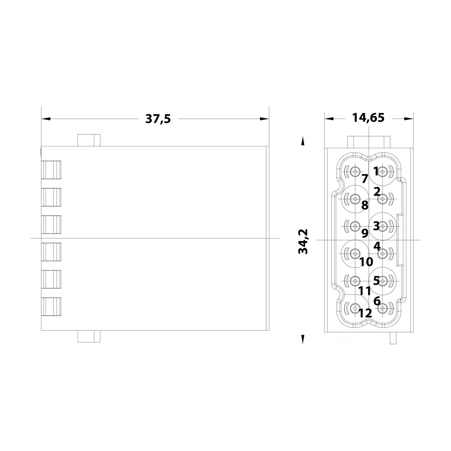 HARTING Han DD Modul Stifteinsatz (M) Quick-Lock-Anschluss, 12-polig 250V, 10A - 1 Stück