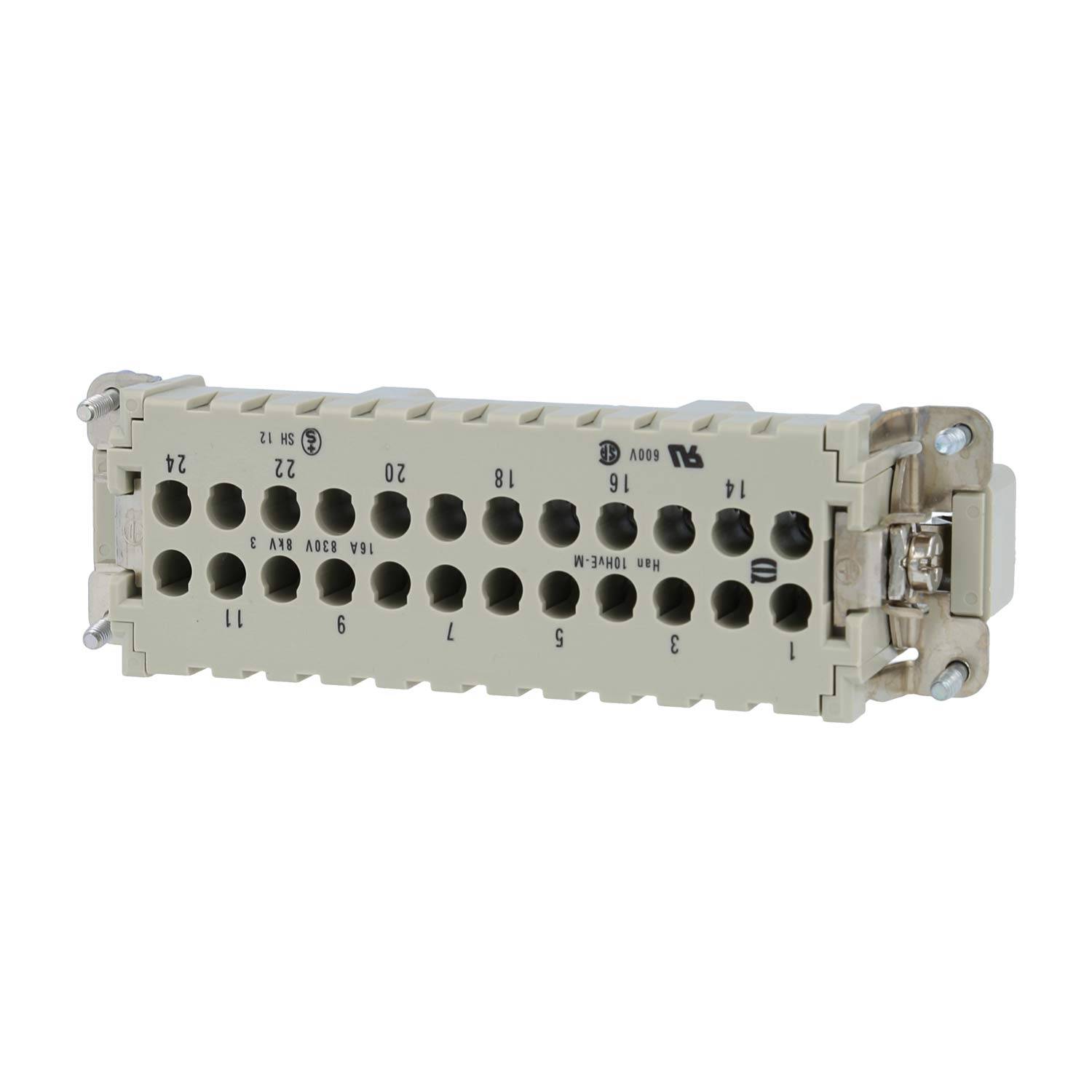 HARTING Han 10HvE mit 2 Schaltkontakte Stifteinsatz (M) Crimpanschluss, 12-polig 10/2+PE 830V - 500V Steuerkontakt, 16A