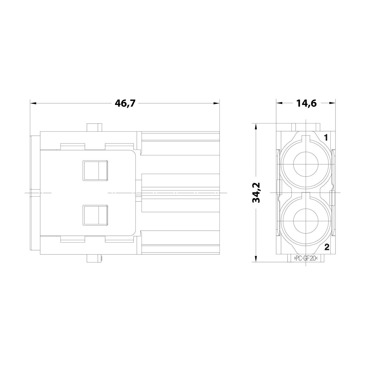 HARTING Han 70 Ampere Modul Stifteinsatz (M) Crimpanschluss, 2-polig 1000V, 70A - 1 Stück