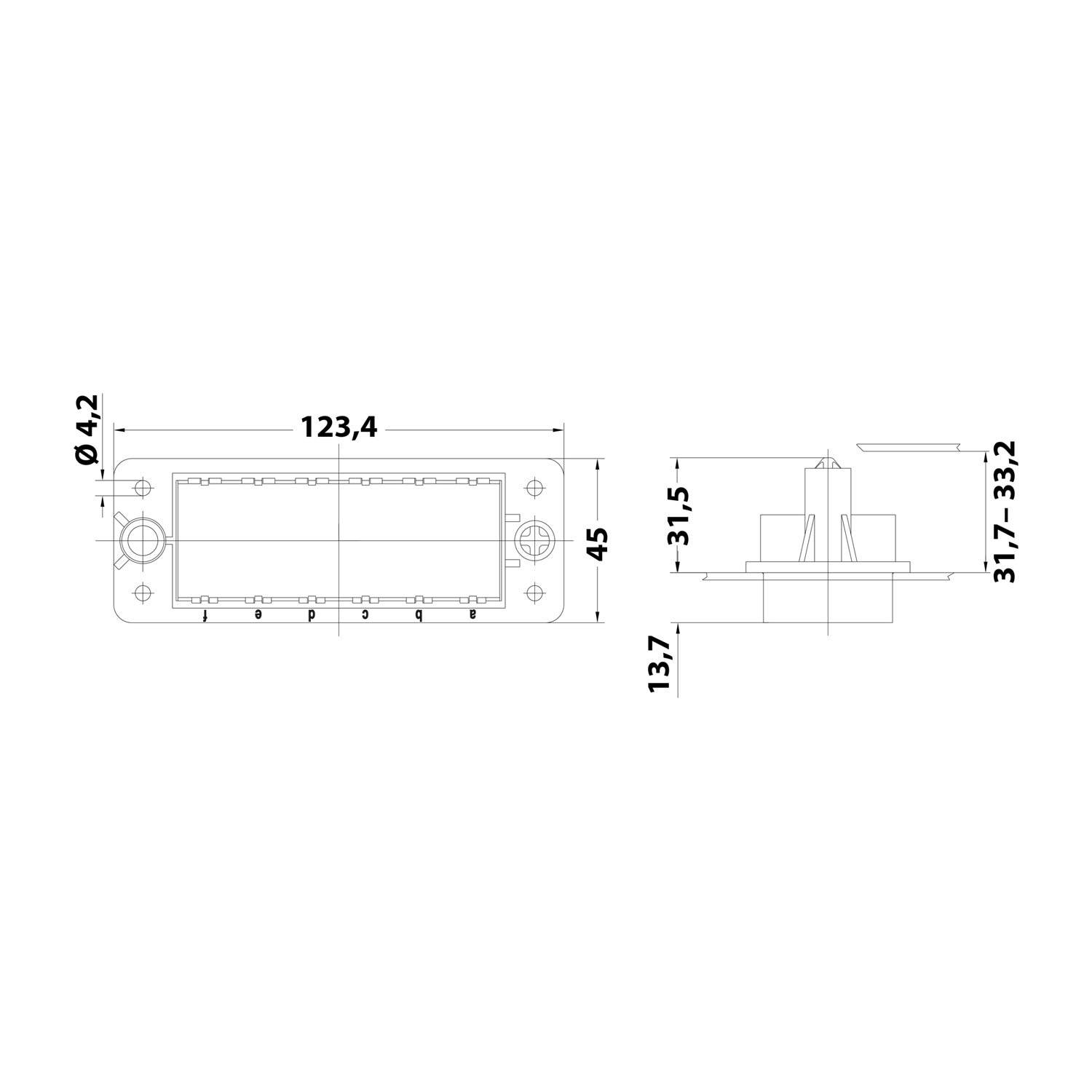 HARTING Han Andockrahmen, fest montiert, 6 Module (F) Temperaturbereich -40°C bis 125°C Steckzyklen >=10000, Schutzart
