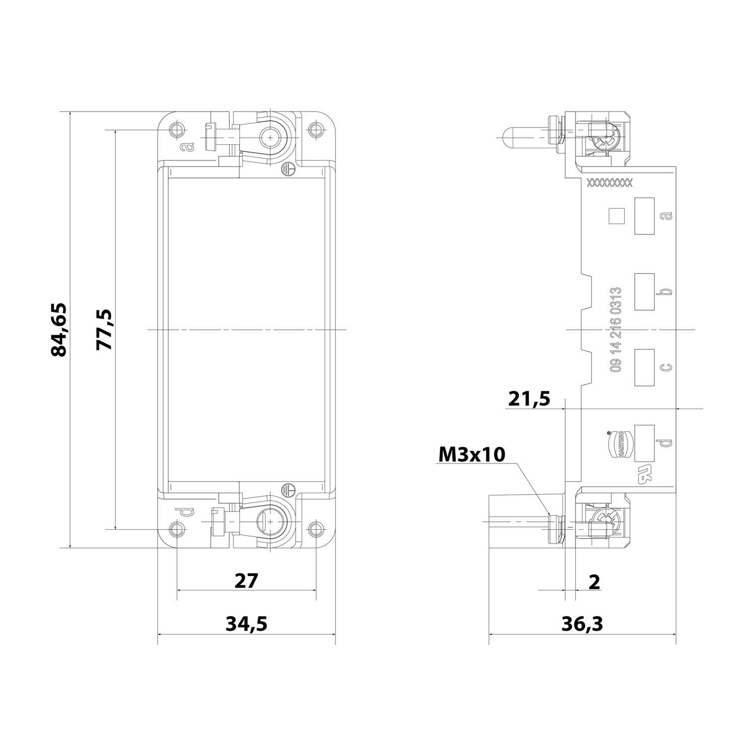 HARTING Han HMC Gelenkrahmen (F), Baugröße 16B Buchse, für 4 Module Querschnitt PE 1mm² - 2,5mm² / 4mm² - 10mm²