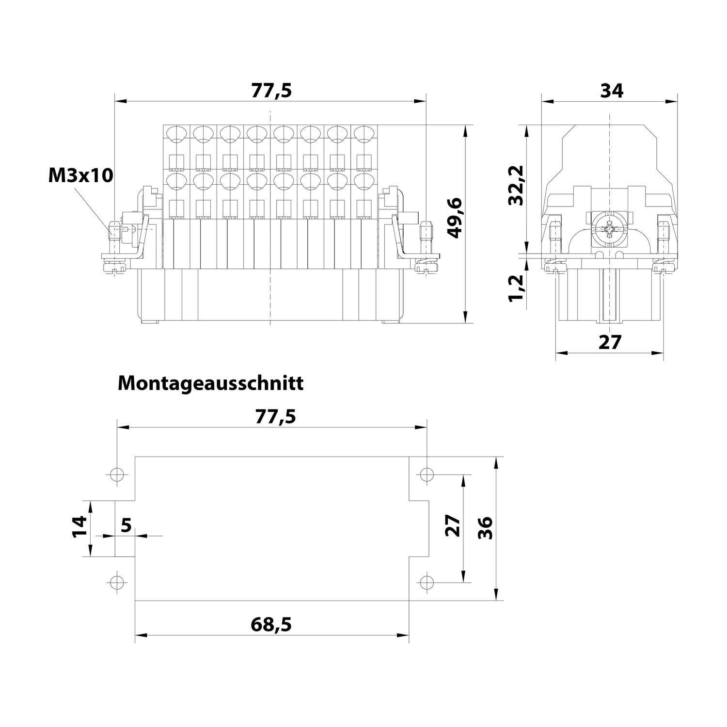 HARTING Han 16ESS Buchseneinsatz (F) Doppel-Käfigzugfederanschluss, 16-polig+PE 500V, 16A - 1 Stück