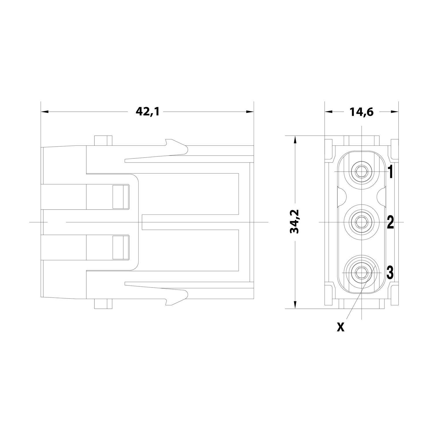 HARTING Han C Axial Modul Stifteinsatz (M) Axialschraubanschluss, 3-polig 690V, 40A - 1 Stück