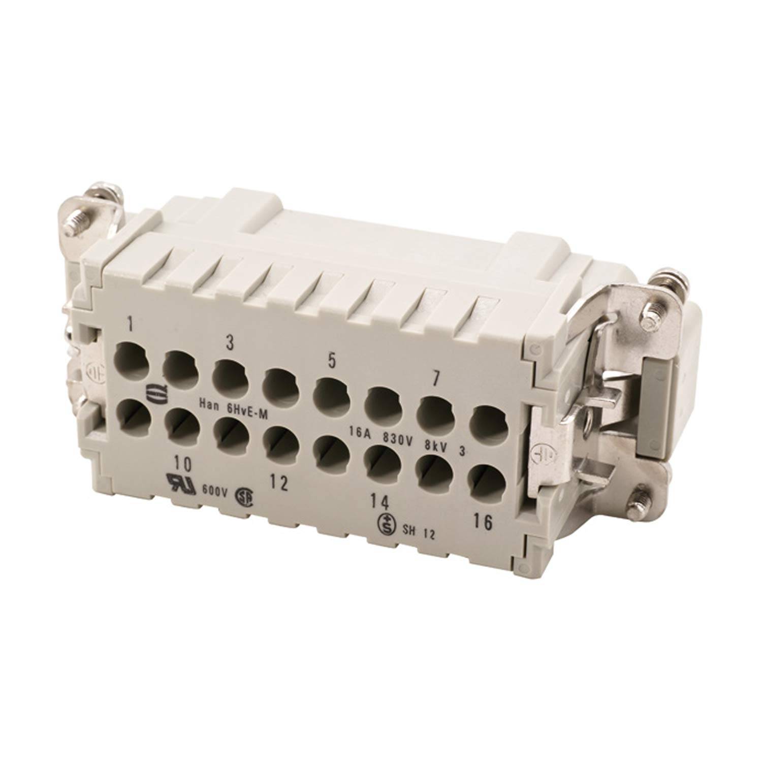 HARTING Han 6HvE mit 2 Schaltkontakte Stifteinsatz (M) Crimpanschluss, 8-polig 6/2+PE 830V - 500V Steuerkontakt, 16A -