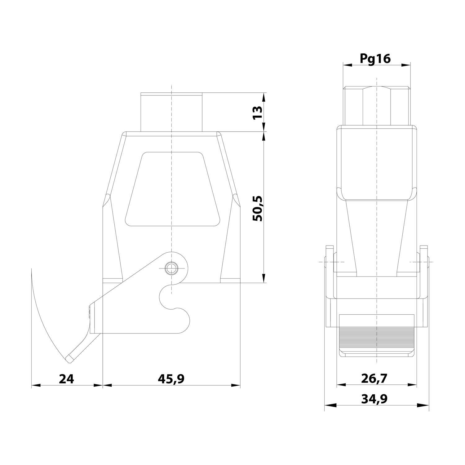 HARTING Han Q Kupplungsgehäuse, 1xPG16 gerader Kabelabgang, mit 1 Bügel Halbverschraubung Klemmbereich 11,5mm-15,5mm -