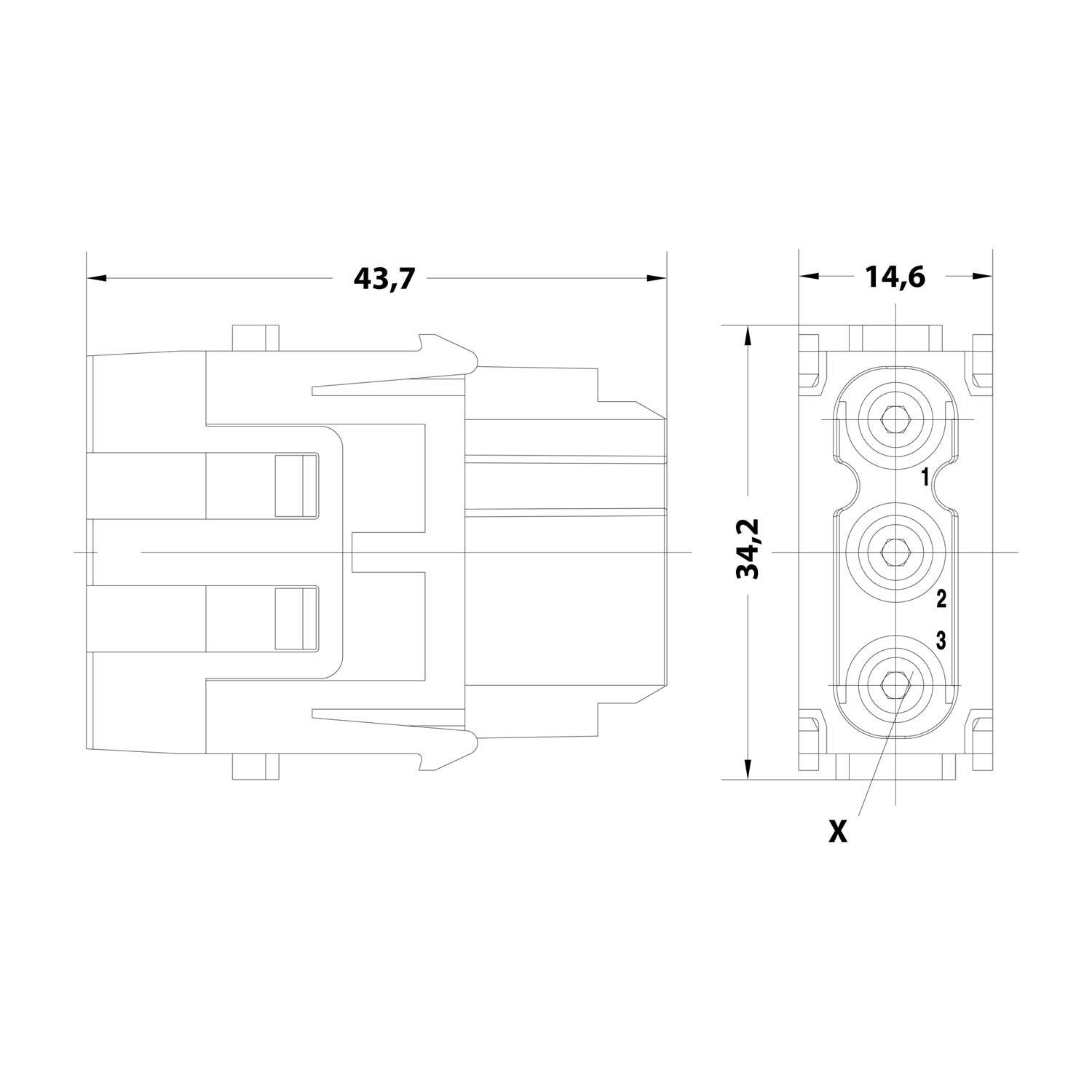 HARTING Han C Axial Modul Buchseneinsatz (F) Axialschraubanschluss, 3-polig 690V, 40A - 1 Stück