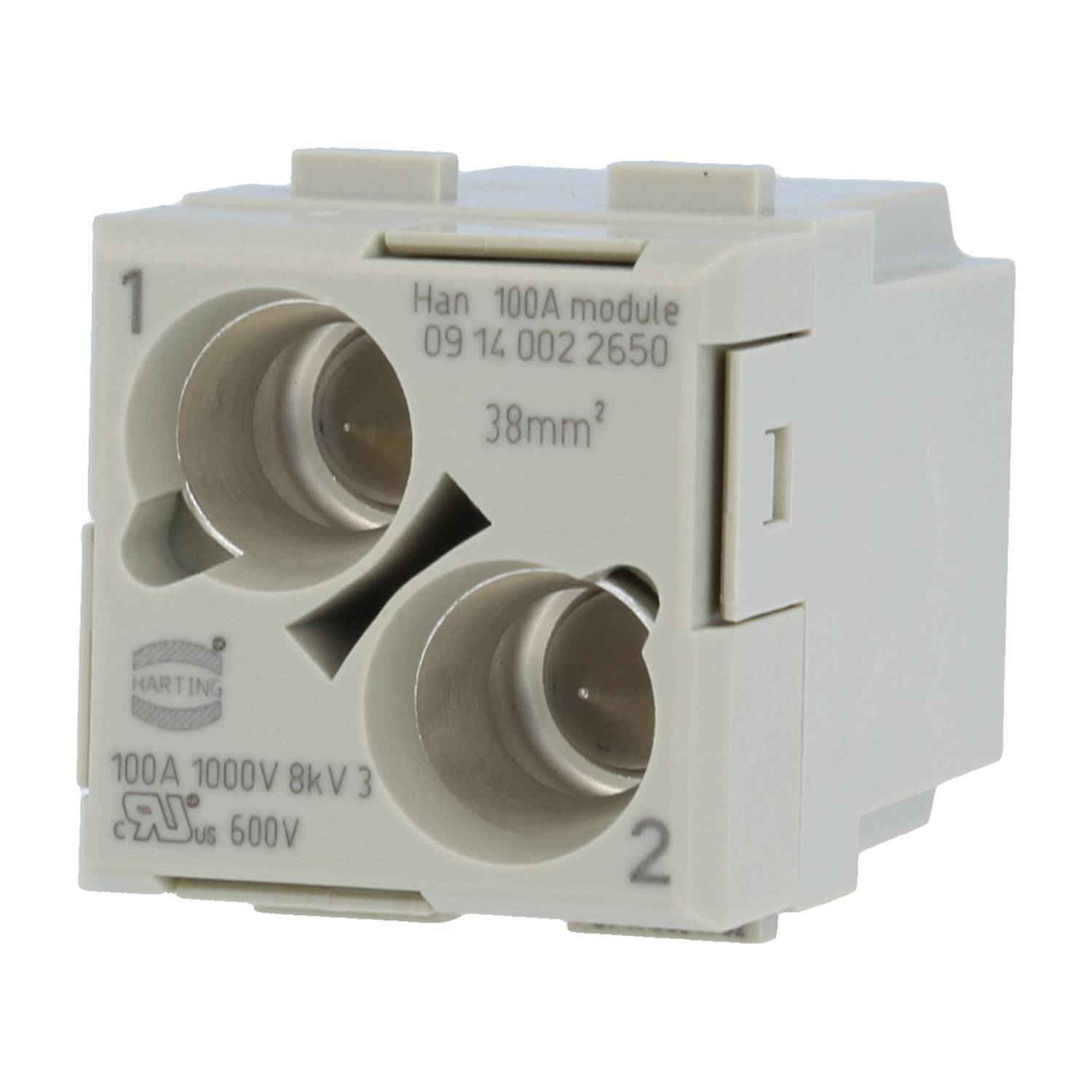 HARTING Han 100 Ampere Modul Stifteinsatz (M) Axialschraubanschluss, 2-polig 1000V, 100A - 1 Stück