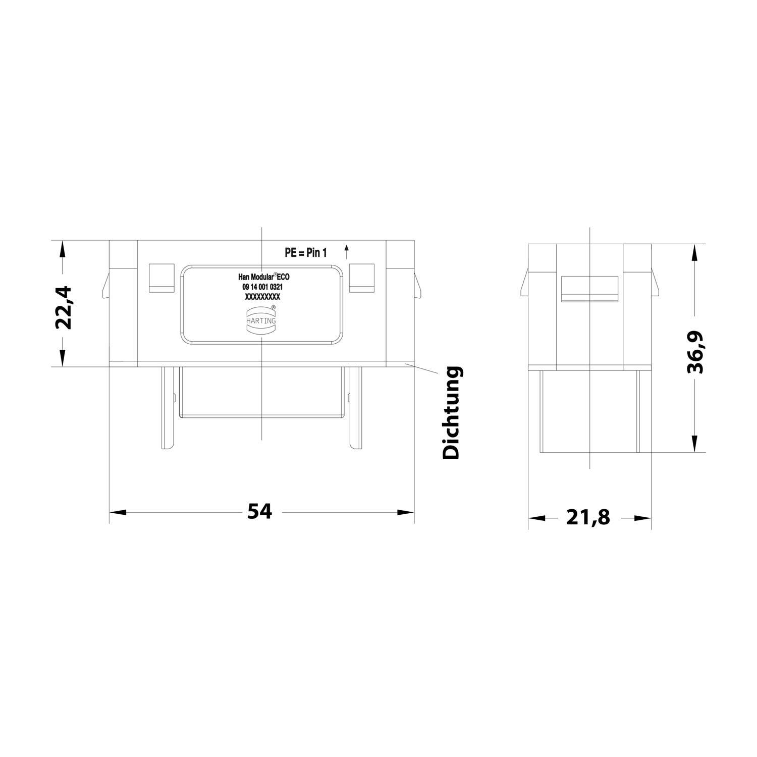 HARTING Han Modular ECO Anbaugehäuse für 2 Klammern (am Oberteil) Schutzart IP65 - 1 Stück