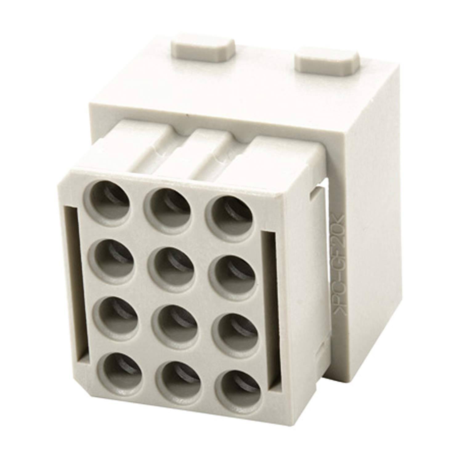 Ein grauer LEGO-Stein mit drei Reihen von kreisförmigen Stiften auf jeder Seite, der zum Bauen und Verbinden mit anderen LEGO-Teilen verwendet wird.