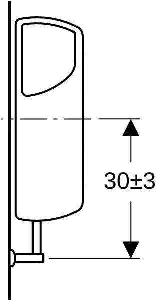 Ein technisches Diagramm zeigt eine vertikale Messung mit der Bezeichnung „30±3