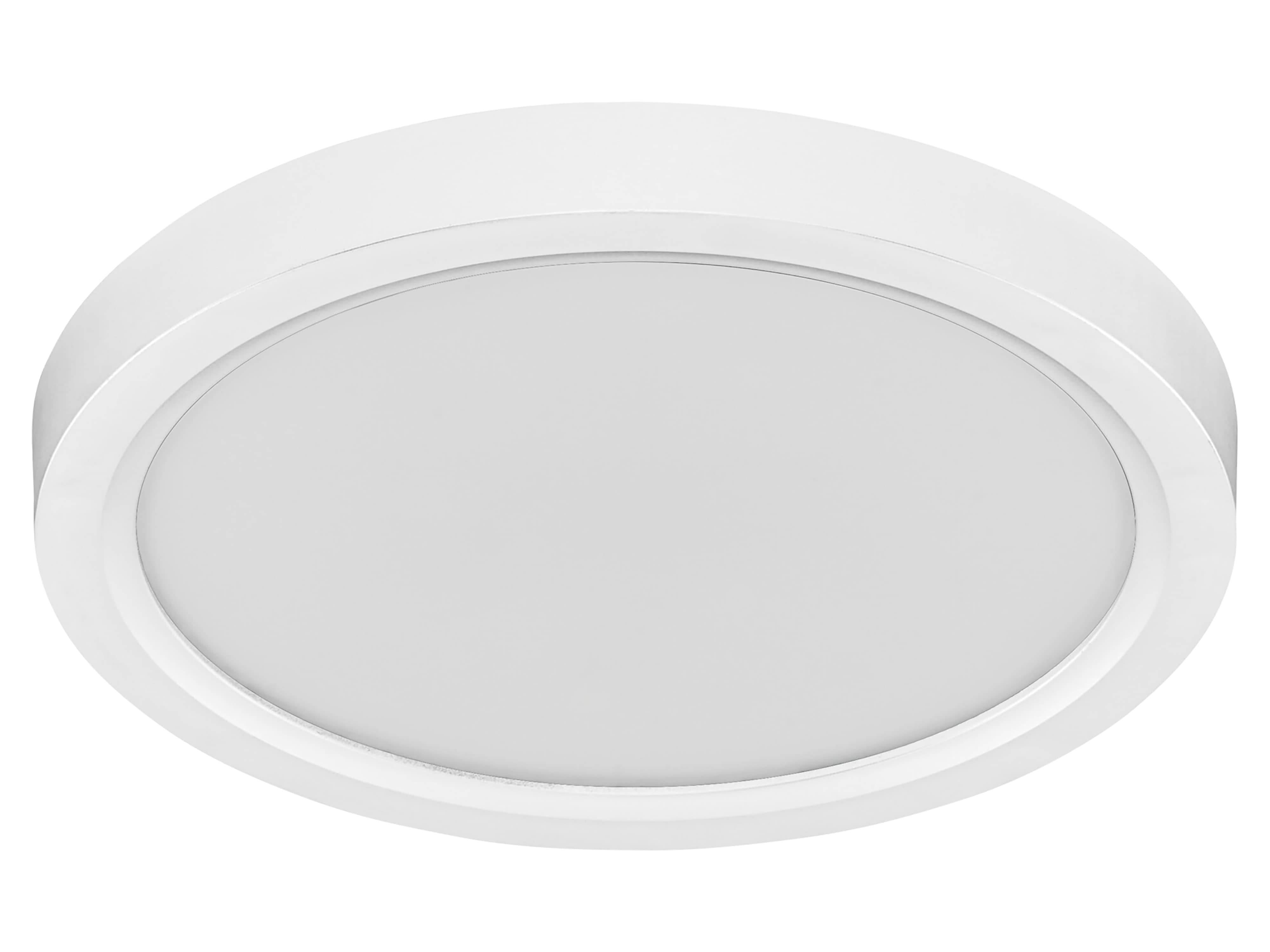 Rundförmige weiße Deckenleuchte mit glatter, ebener Oberfläche und minimalistischem Design.