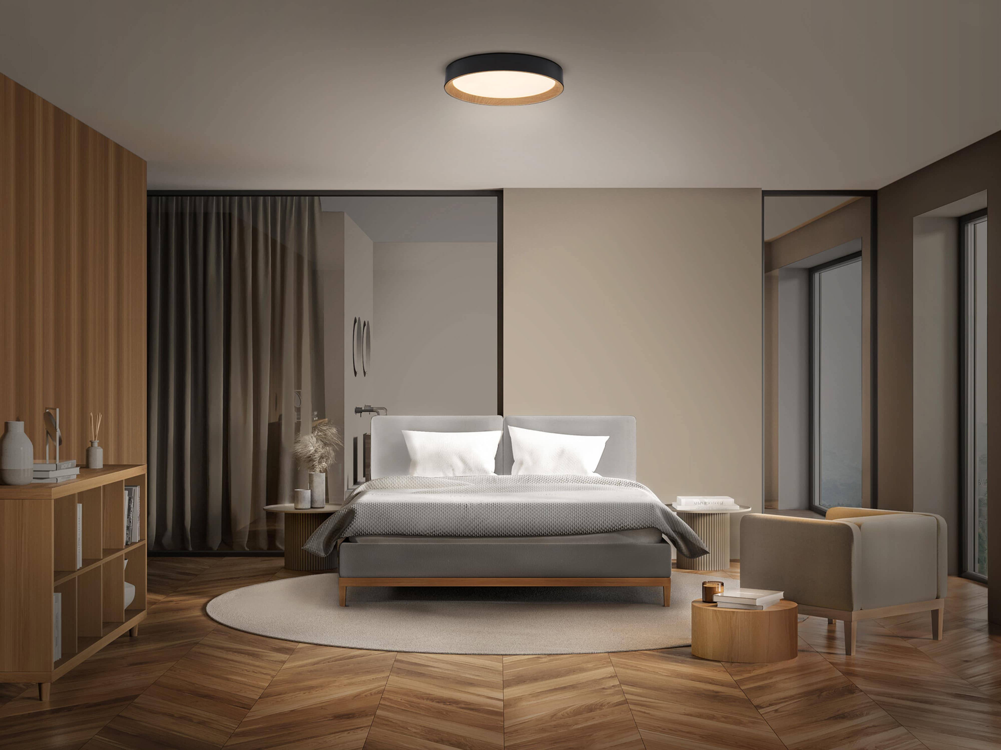 OSRAM LED-Deckenleuchte, 24W, 3000K, 1450lm, warmweiß, IP20, dimmbar, schwarz, Ø39 cm