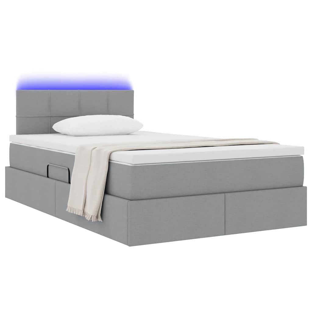vidaXL LED-Speicherbett mit Matratze Hellgrau 120 x 190 cm Stoff