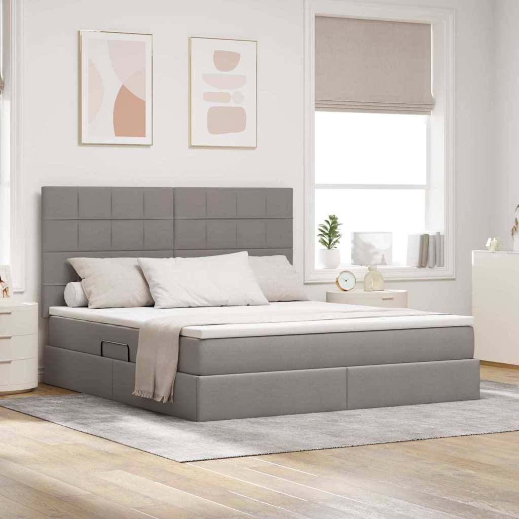 vidaXL LED-Speicherbett mit Matratze Taupe 160 x 200 cm Stoff