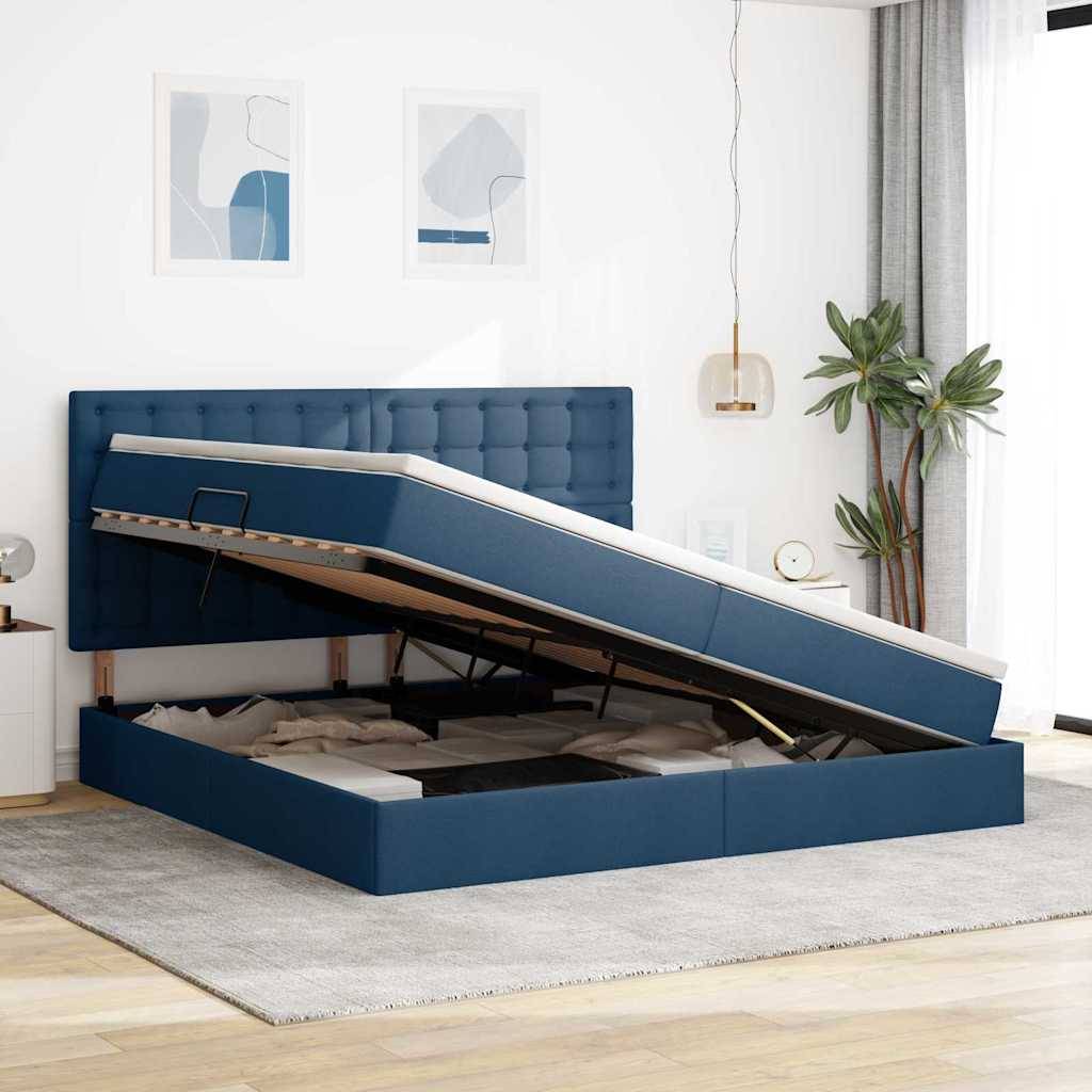 vidaXL Aufbewahrungsbett mit Matratze Blau 200 x 200 cm Stoff