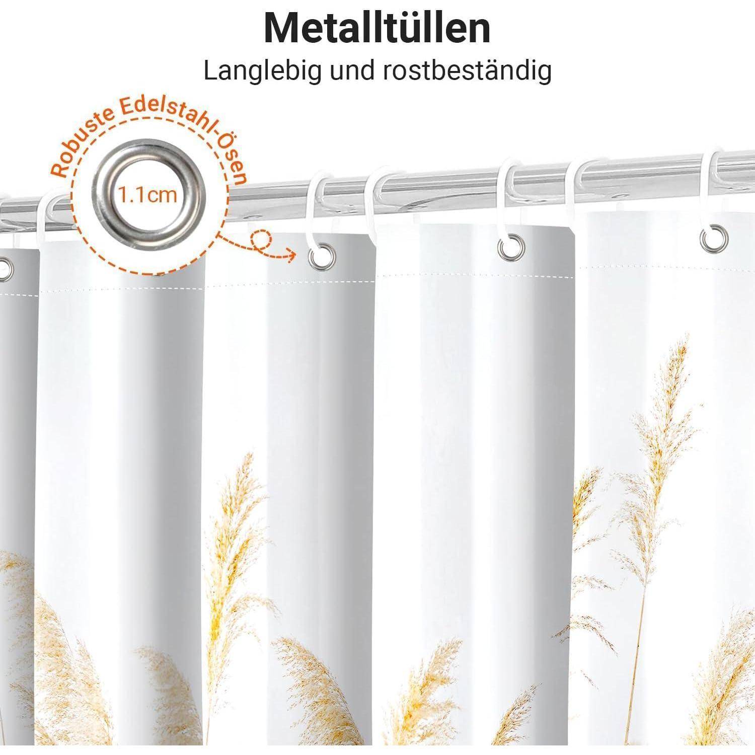 Metalltüllen: Langlebig und rostbeständig. Weißer Vorhang mit Metalltüllen (1,1 cm) und goldenem Rohrdesign.