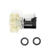 Kleiner schwarz-weißer elektrischer Stecker mit zwei separaten schwarzen Gummi-O-Ringen darunter auf weißem Hintergrund.