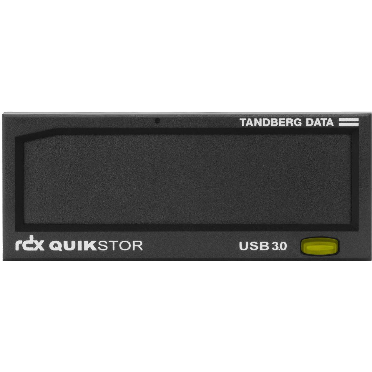 Dell EMC RDX QuikStor Laufwerk mit USB 3.0-Anschluss von Tandberg Data, ausgestattet mit einem kompakten schwarzen Design, verwendet für Datenspeicherung.
