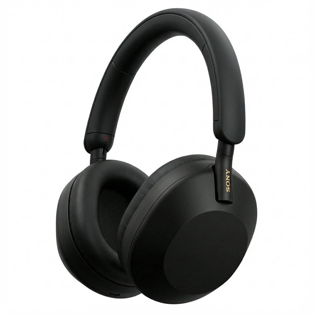 Schwarze Over-Ear-Kopfhörer mit elegantem Design und dem Logo der Marke am Kopfband, auf weißem Hintergrund präsentiert.