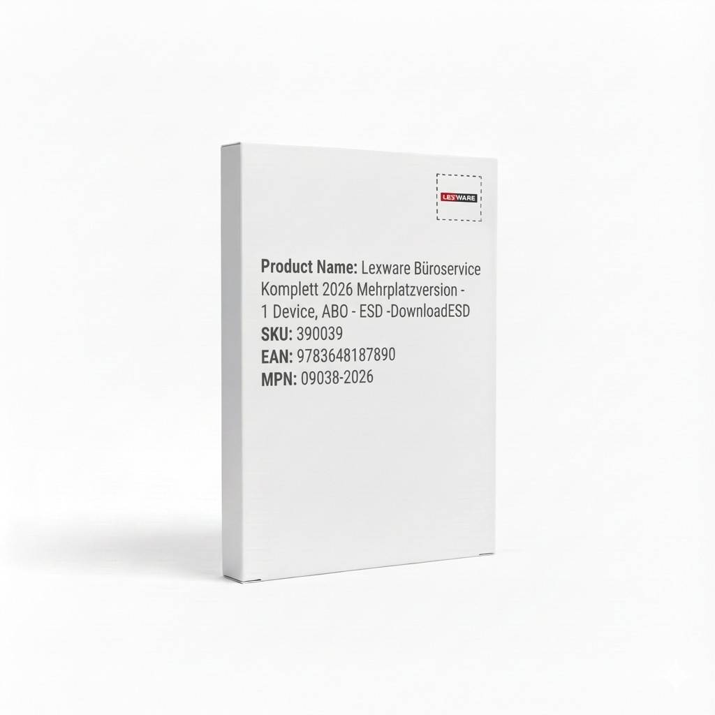 Softwarepaket mit der Bezeichnung 'Lexware Büroservice Komplett 2026 Mehrplatzversion'; enthält SKU: 390039, EAN: 9783648187890, MPN: 90938-2026.