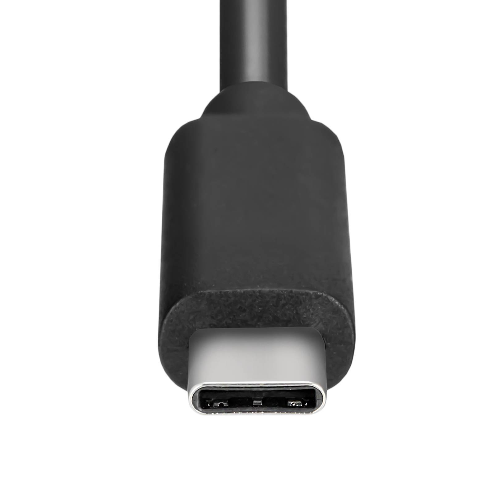 „Nahaufnahme eines USB-C-Anschlusses mit schwarzem Gehäuse, die das Portende zeigt.