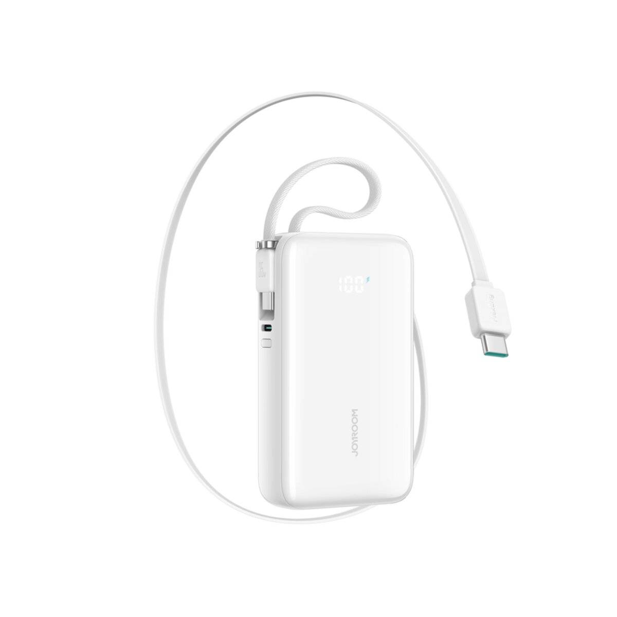 Joyroom JR-PR2 35W 10000mAh Powerbank mit einziehbarem USB-C-Kabel und integriertem Kabel für iPhone – Weiß
