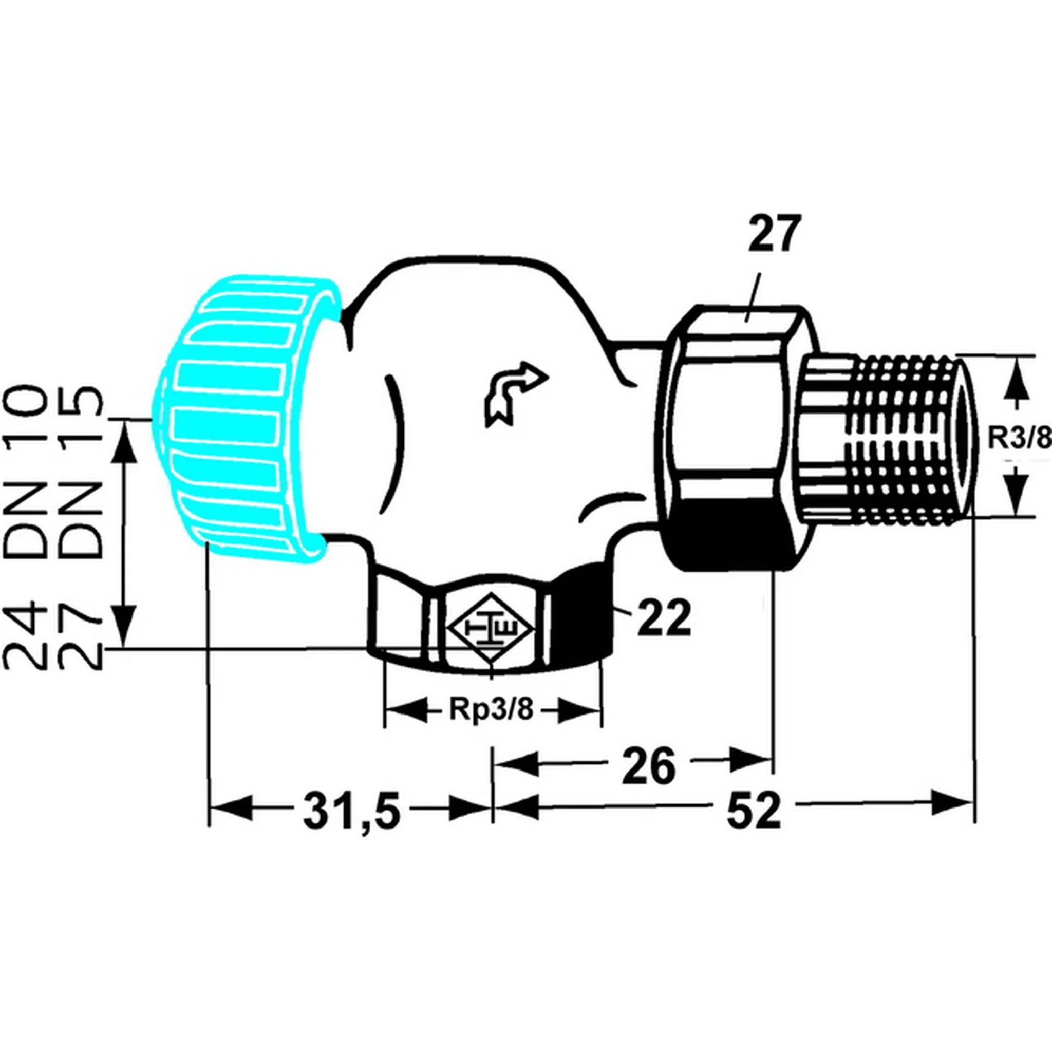IMI Heimeier Thermostatventil Axialform 3/8 Zoll, 1 Stk.
