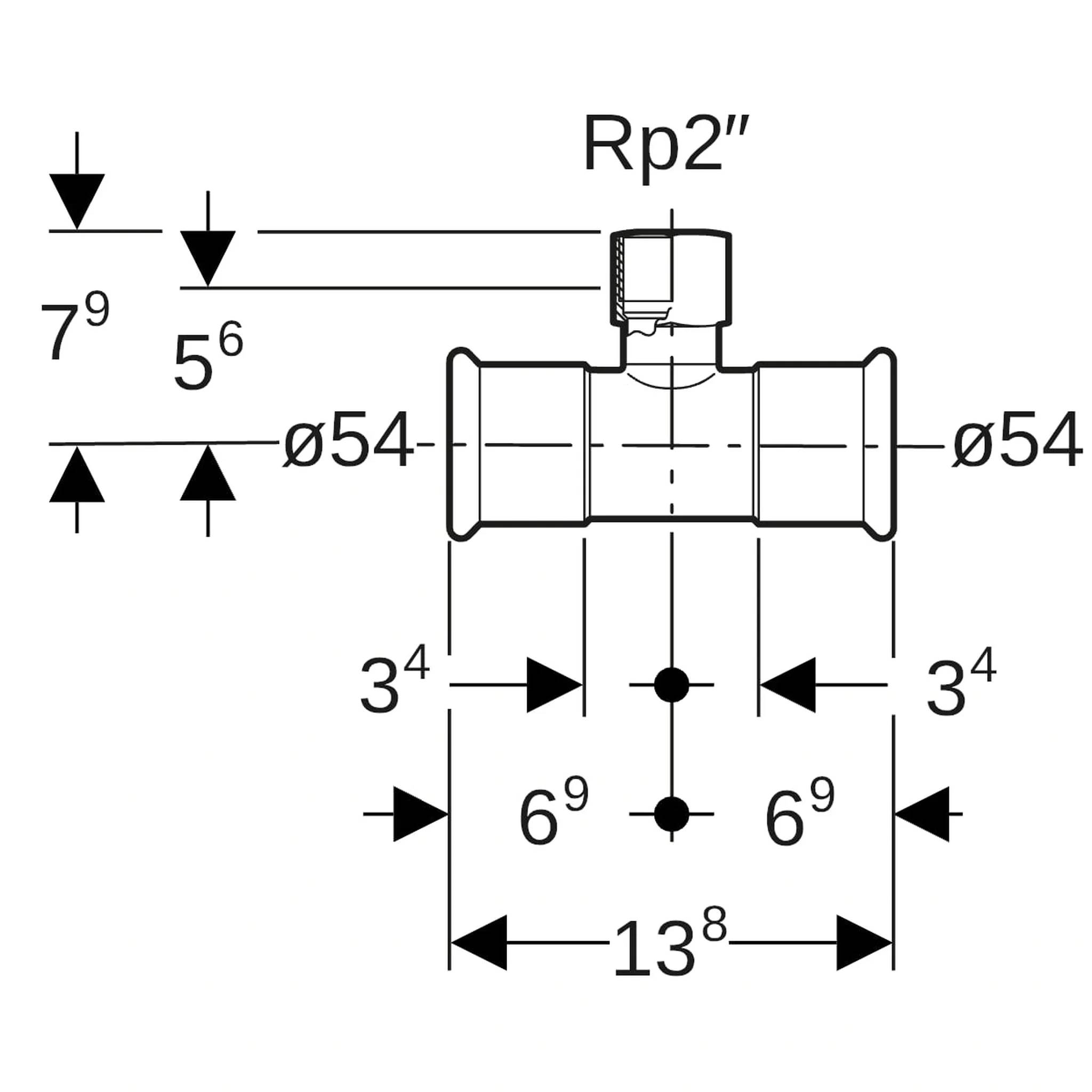 Geberit Mapress Therm T-Stück mit Innengewinde, d=54mm, Rp=2″, d1=54mm, 1 Stk.