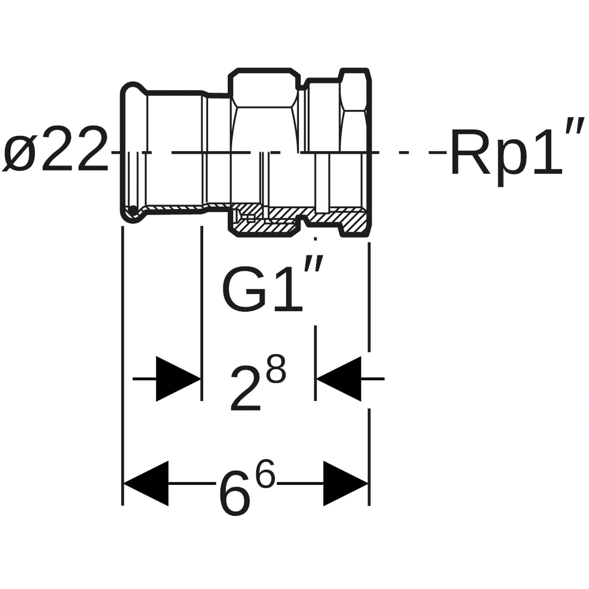 Geberit Mapress Therm Übergangsverschraubung mit Innengewinde, d=22mm, Rp=1″, 1 Stk.