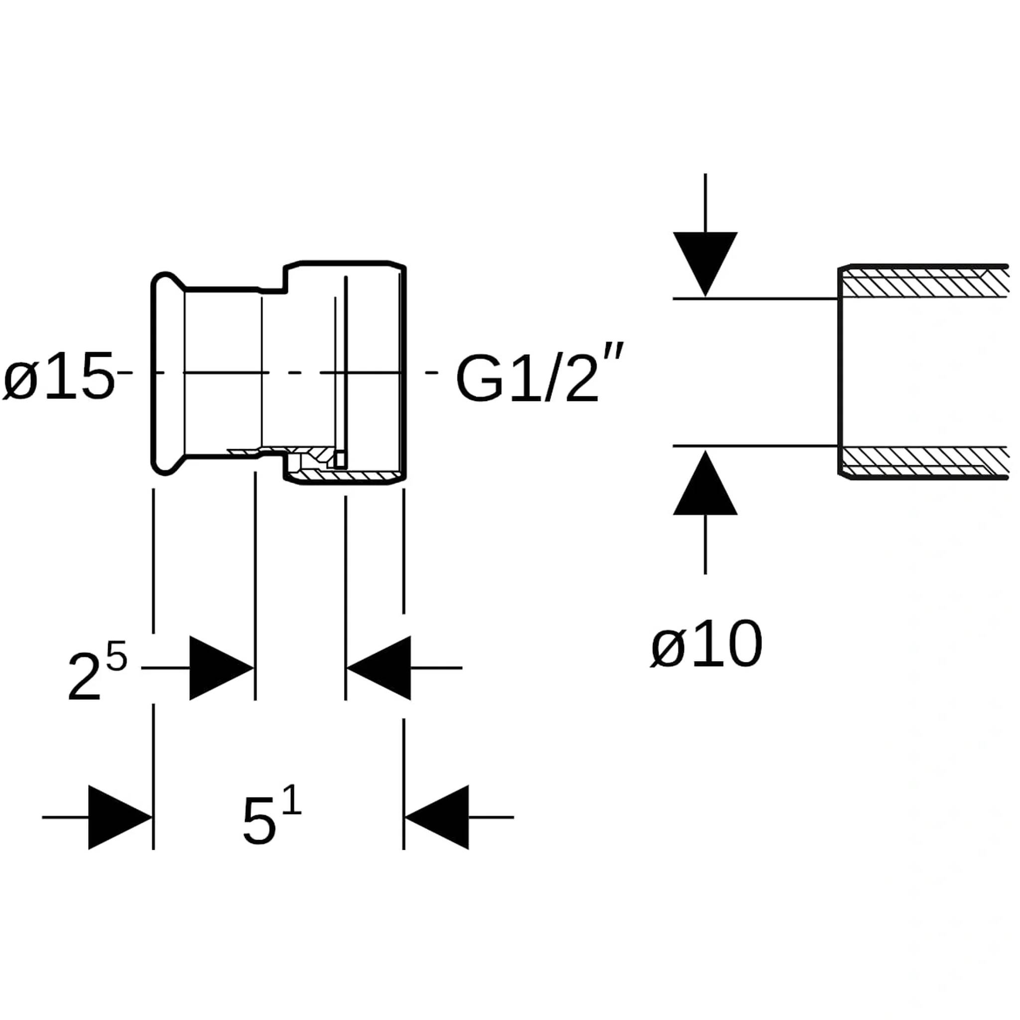 Geberit Mapress Therm Übergang mit Überwurfmutter, d=15mm, di=10mm, G=1/2″, 1 Stk.