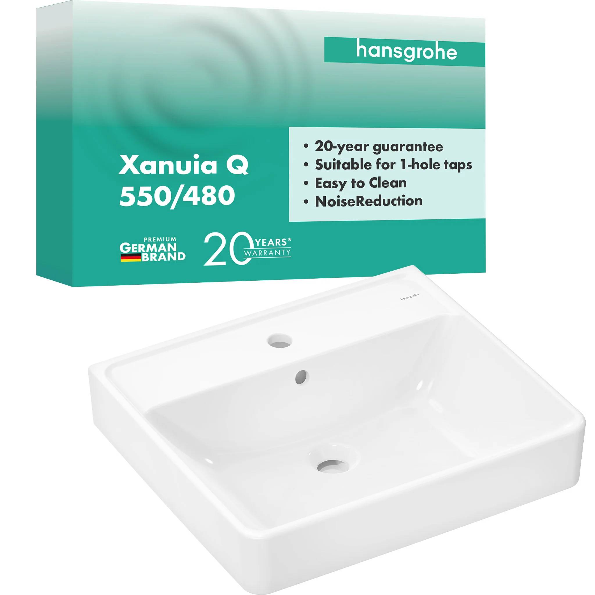 hansgrohe Xanuia Q Waschtisch 550/480 mit Hahnloch und Überlauf, Weiß, 1 Stk.