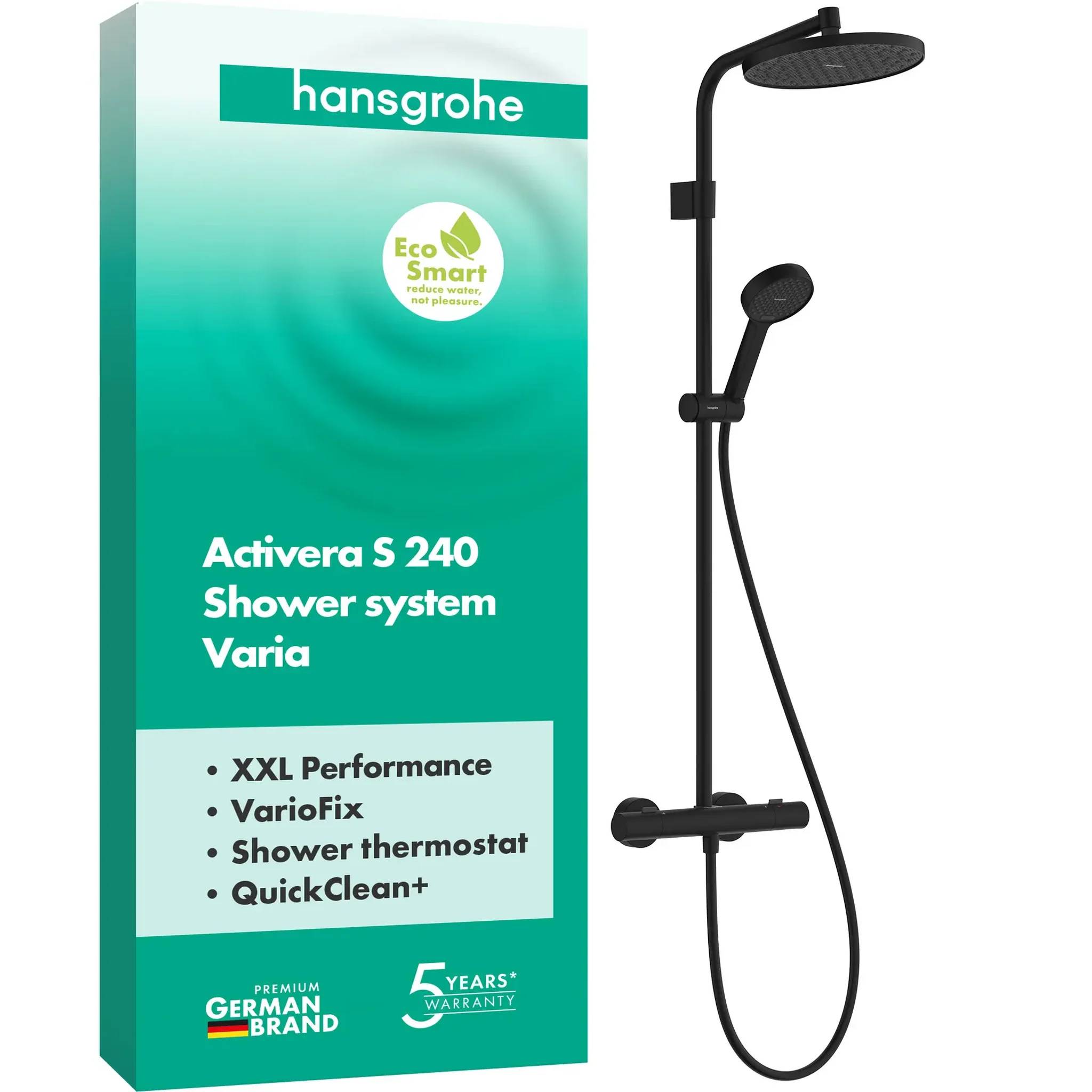 hansgrohe Activera S Showerpipe 240 1jet EcoSmart mit Ecostat Fine Varia, Mattschwarz
