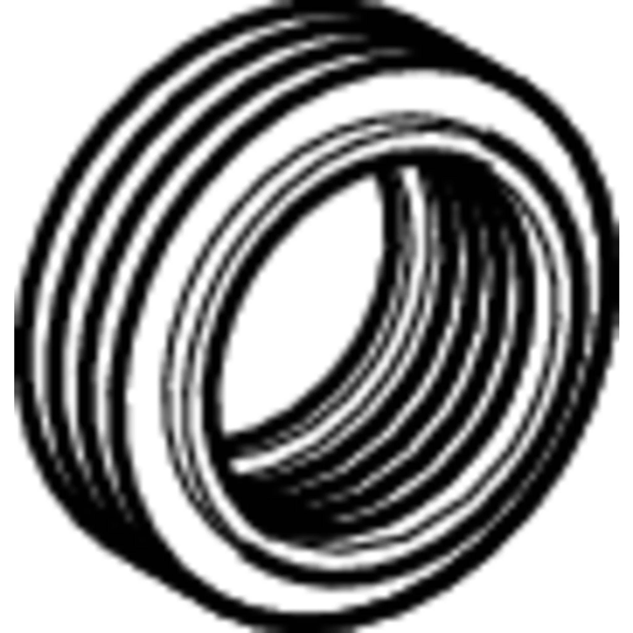 Schwarz-weißes Symbol einer aufgerollten Feder oder eines Gewinderings aus perspektivischer Ansicht.