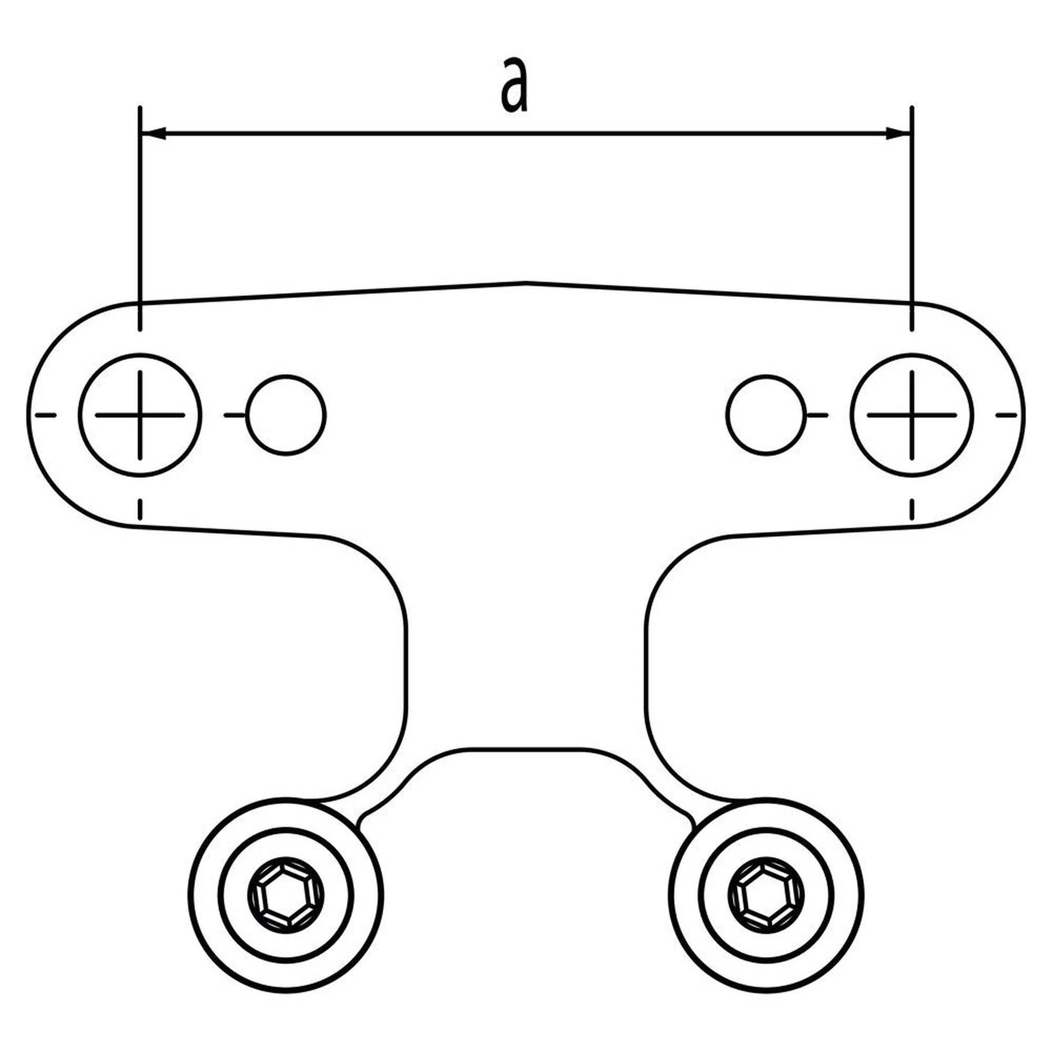 Mechanische Halterungszeichnung, die die Breite 'a' zwischen zwei oberen Befestigungslöchern und zwei darunter angebrachten unteren Rollen zeigt.